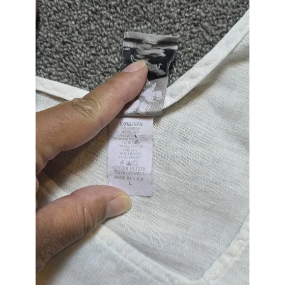 Match Point 100% Linen V-neck White Tank Top Size LARGE Summer/vacation - Picture 3 of 7